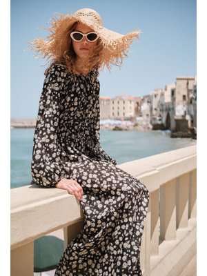 Desenli Pamuklu Büzgülü Elbise Daısy