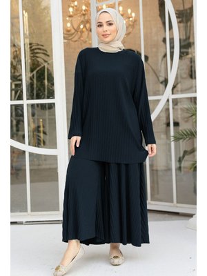 Pileli Lacivert İkili Takım 12107l