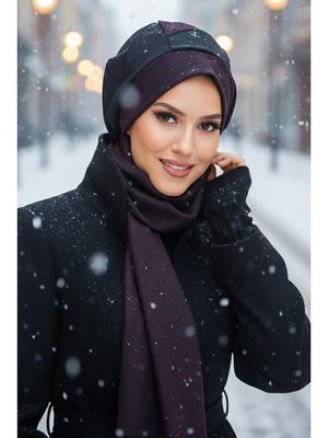 Bordo Siyah Garnili Bere