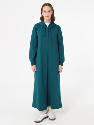 Koyu Zümrüt Kapüşon Detaylı Çıtçıtlı Spor Kap / Pardesü