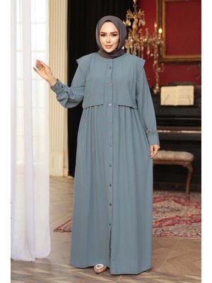 Düğmeli Koyu Mint Ferace 26441kmınt