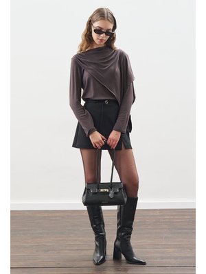 Antrasit Şal Detaylı Dökümlü Bluz