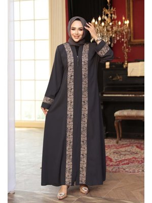 Desen Detaylı Petrol Yeşili Ferace 29112py