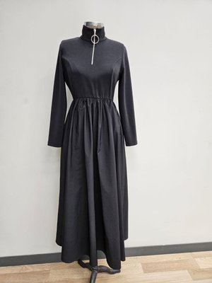 20607elb Beli Büzgülü Yakası Fermuar Detaylı Elbise