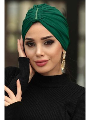 Taşlı Yeşil Hazır Bone 7526y