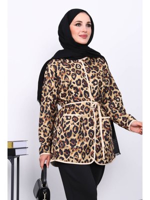 Vizon Etnik Desenli Cepli Ceket