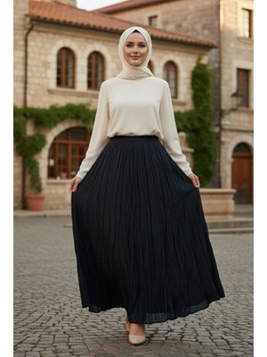 Buruşuk Siyah Etek 9225s