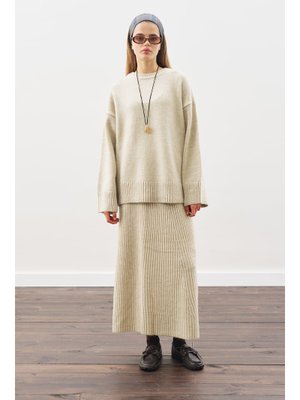 Bej Triko Kloş Etek