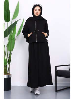 Siyah Üç İplik Sweat Hırka Elbise Kombin Takım