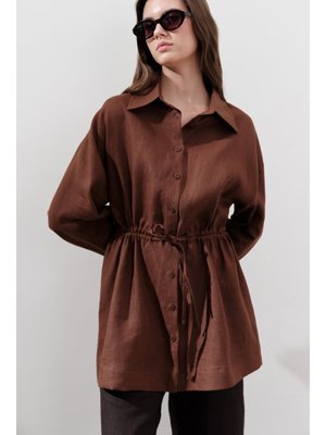 Keten Beli Bağlamalı Tunik Bakır