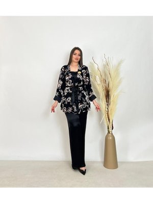 Siyah Büyük Beden Lü Bluzlu Pantolonlu Ceketli Takım