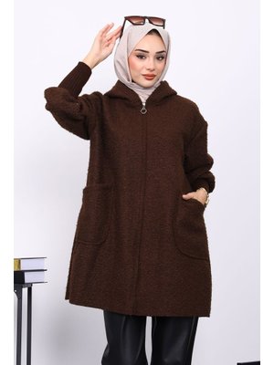 Kahverengi Fermuarlı Cepli Buklet Kaban