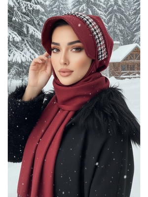 Bordo Kazayağı Detaylı Atkılı Şapka