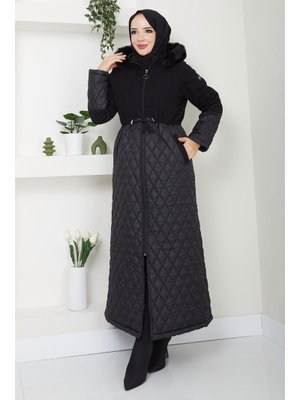 Siyah Beli İpli Kaşe Detaylı Mont