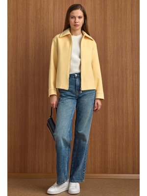 Sarı Fermuar Kapamalı Oversize Kısa Kaban