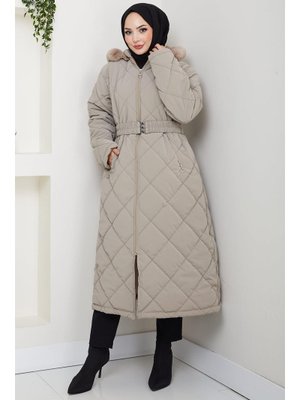 Nova Büyük Beden Kapitone Mont Bej