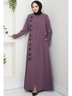 Gül Kurusu Deri İşlemeli Ferace