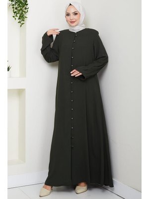 Haki Kolu Pensli Düğmeli Ferace