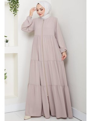 Bej Kat Kat Büzgülü Ferace