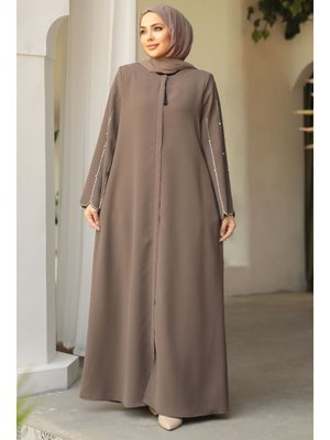 Kolları İşlemeli Vizon Abaya 2634v