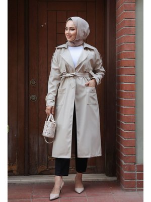 Kemerli Bej Trençkot 10701bej