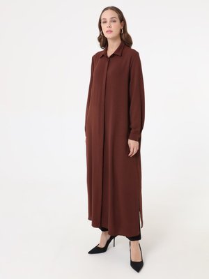 Kahverengi Gömlek Yaka Uzun Tunik