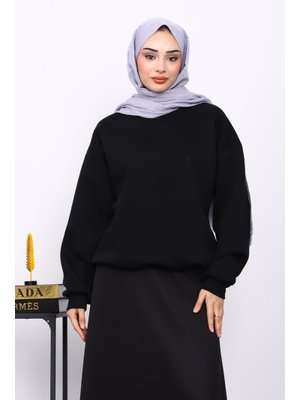 Siyah Kanguru Cepli Şardonlu Üç İplik Hırka