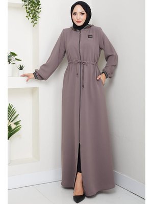 Açık Kahve File Kapüşonlu Bağlamalı Ferace