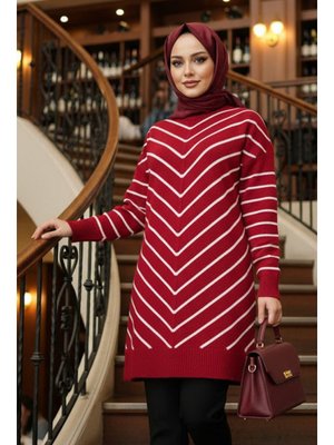 Çizgili Kırmızı Triko Kazak 81861k