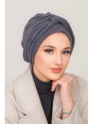 Füme Triko Burgu Detaylı Bone