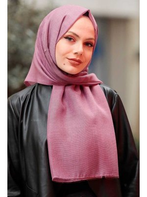 Çizgili Gül Kurusu Şal 7547gk