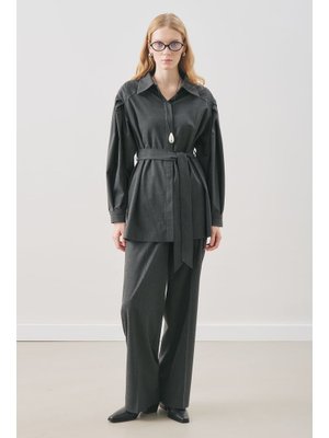 Antrasit Geniş Kol Kemerli Gömlek