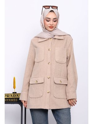 Vizon Cepli Düğmeli Kaşe Ceket