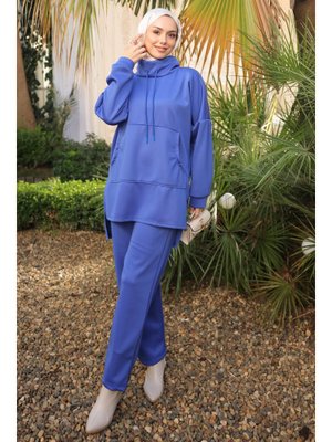 Saks Mavi Cepli Tunik Pantolonlu Scuba Takım