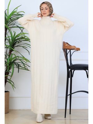 Taş Rengi Fitilli Triko Elbise