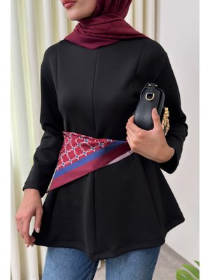 Siyah Kemerli Peplum Bluz