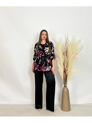 Siyah Büyük Beden Lü Bluzlu Pantolonlu Ceketli Takım