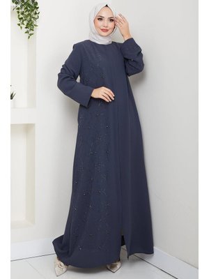 Füme Gizli Patlı Yarım Taşlı Ferace