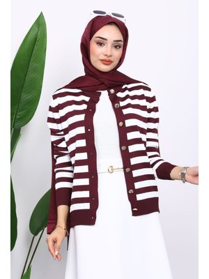 Bordo Düğmeli Soğuk İplik Triko Hırka