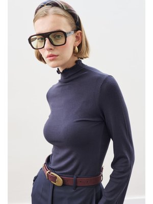 Lacivert Balıkçı Yaka Bluz