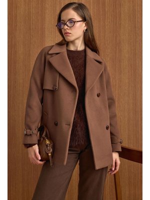 Pelerin Ve Kol Patı Detaylı Kruvaze Kısa Kaban A.kahve