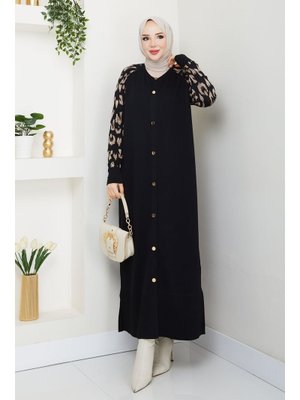 Leopar Kol Merserize Triko Hırka