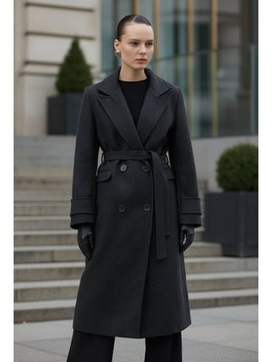 Antrasit Cep Kapaklı Kaşe Kaban