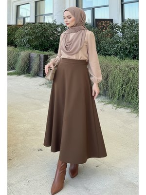 Kahverengi Scuba Kloş Etek