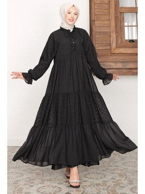 Kat Piliseli Siyah Elbise 14232s