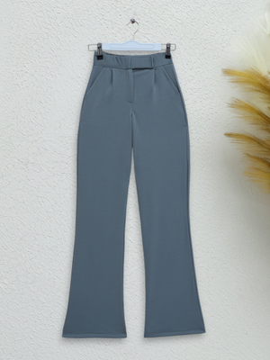 Gri Beli Cırtcırt Detay Boru Paça Kumaş Pantolon