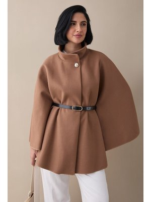 Kemerli Kaşe Sütlü Kahve Kısa Panço