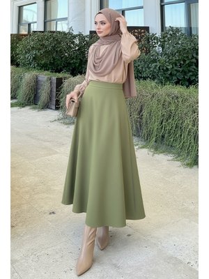Açık Haki Scuba Kloş Etek