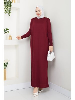 Omuzu Apoletli Merserize Triko Elbise Siyah