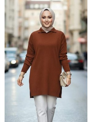 Fitilli Kahverengi Triko Tunik 65903kh
